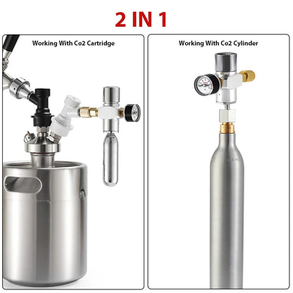 2-in-1-CO2-Ladegerät mit konvertiertem Adapter für TR21 x 4 CO2-Zylinder, 0–60 psi Mini-CO2-Regler für CO2-Kartusche