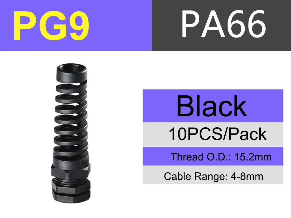 Biegensicher PG7 PG9 PG11 PG21 Entry Schwarz-Weiß-Nylon Flexible Kabelverschraubung Zugentlastung