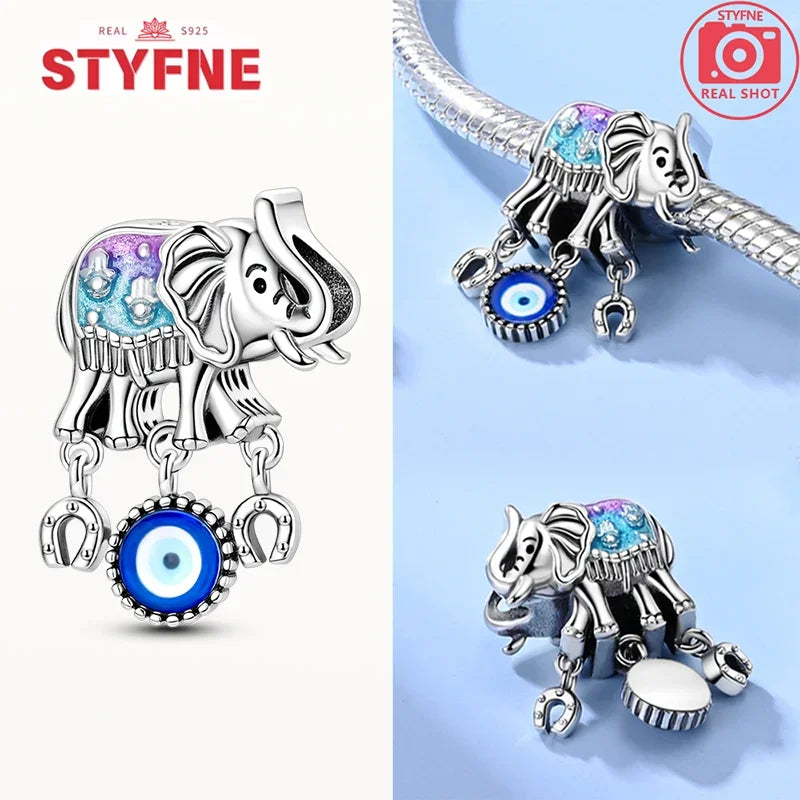 NEUE Silber 925 Elefant Evil Eye Hand Kreuz Herz Blau Zirkon Perlen Charms Fit Original Armband für Frauen Diy Edlen Schmuck geschenk