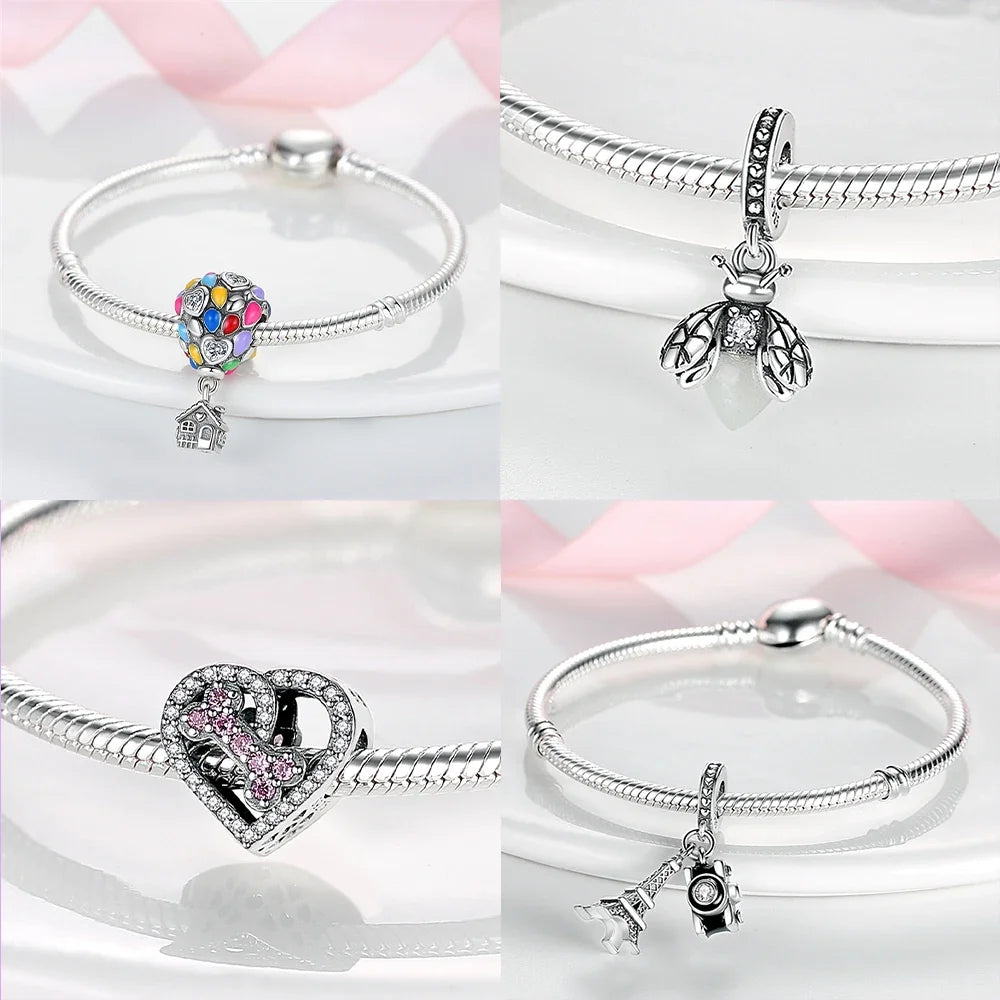 Neue Charms-Perle aus 925er-Sterlingsilber, rosa Schmetterling, leuchtende Glühwürmchen, baumelnd, passend für Armreifen, Halskette, DIY-Schmuck, Frauen-Geschenk