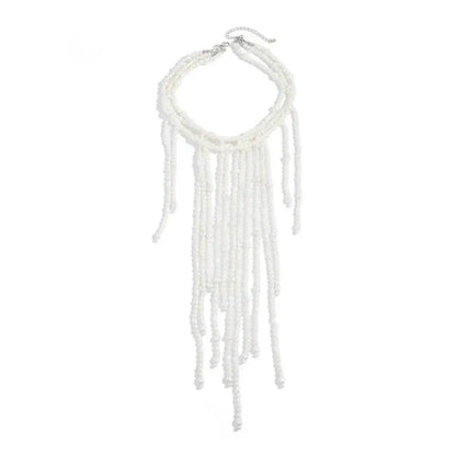 Ingemark Trendige Übertriebene Weiße Imitationsperlen-Quasten-Halskette für Damen, Exquisite Sexy Pullover-Kette, Schmuck-Accessoires