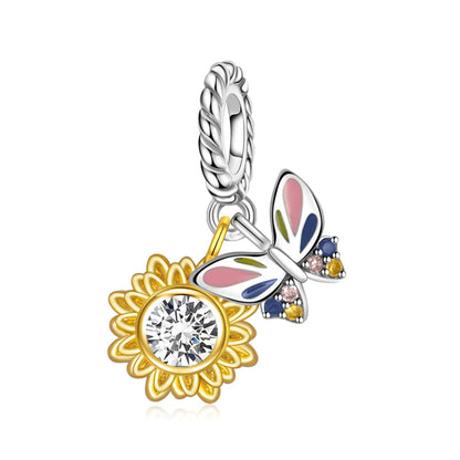 Exquisiter 925er-Sterlingsilber-Charm mit funkelndem Edelstein, Schlüssel, Blume, Schmetterling, passend für DIY-Armbänder, Halsketten, edler Schmuck, Geschenke