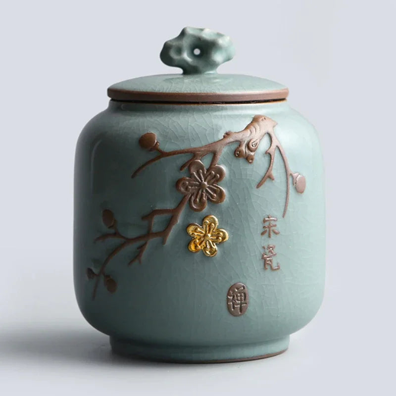 Hand-carved lotus celadon ash pet urn, dog and cat cremation urns, ceramic urns, sealed jar, funeral memorial art, large size