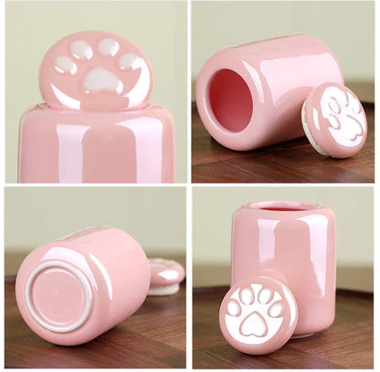 Ceramic Pet Urn with Paw Print - Sealed Memorial Keepsake for Dog and Cat Ashes, Moisture-Resistant Urn Container with Eternal Tribute Design