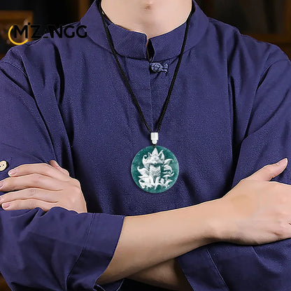 Natürliche Jadeit blau Wasser Neun-Schwanz-Fuchs Anhänger Schatten schnitzen Drachen Männer und Frauen Jade Halskette benutzer definierte exquisite Schmuck