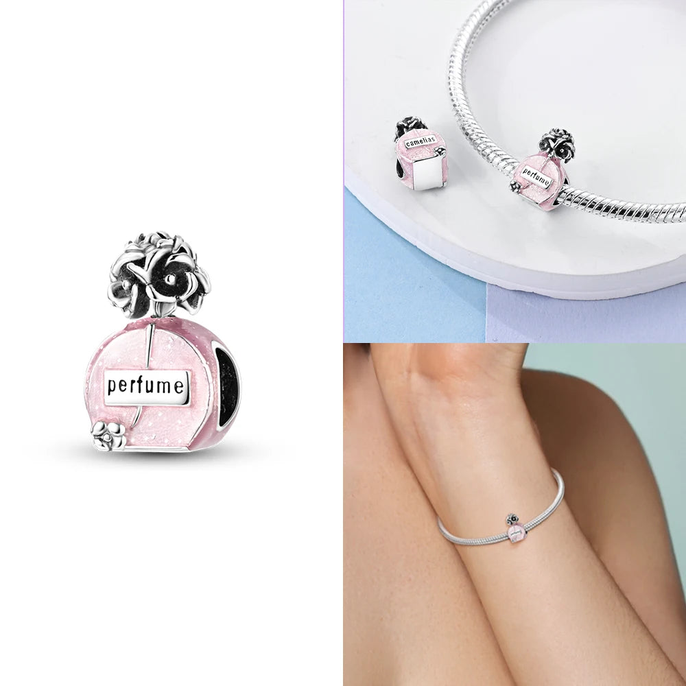 Neue Charms-Perle aus 925er-Sterlingsilber, rosa Schmetterling, leuchtende Glühwürmchen, baumelnd, passend für Armreifen, Halskette, DIY-Schmuck, Frauen-Geschenk