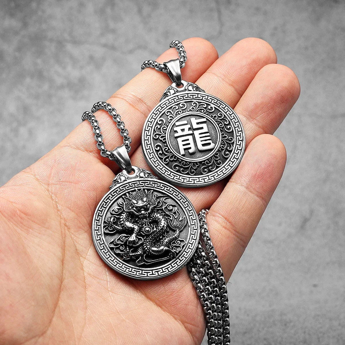 Chinesischen Drachen Amulett Männer Halsketten Edelstahl Anhänger Kette Frauen Schmuck Coole Dinge Männliche Zubehör Geschenke Großhandel