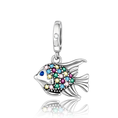 Funkelnde 925er-Sterlingsilber-Charm mit buntem Zirkon, festen Clip-Perlen und Engel-Anhänger, passend für Armbänder und Halsketten, exquisite Geschenke
