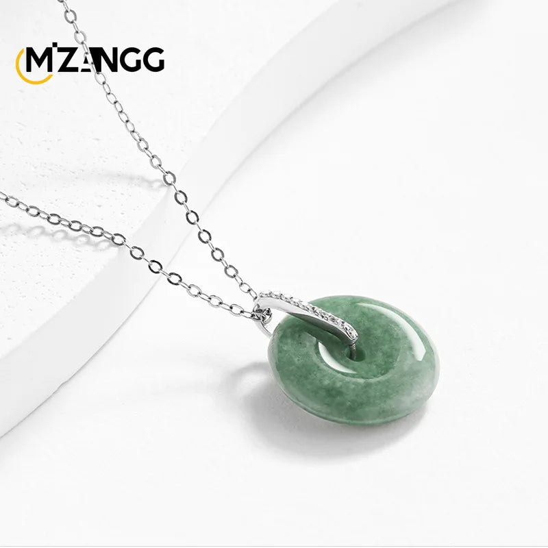 Natürlicher Jadeit A Goods Bean Green Peace Button Anhänger S925 Silber mit Ice Jade Halskette für Männer und Frauen Viel Glück