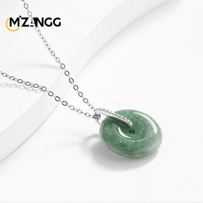 Natürlicher Jadeit A Goods Bean Green Peace Button Anhänger S925 Silber mit Ice Jade Halskette für Männer und Frauen Viel Glück
