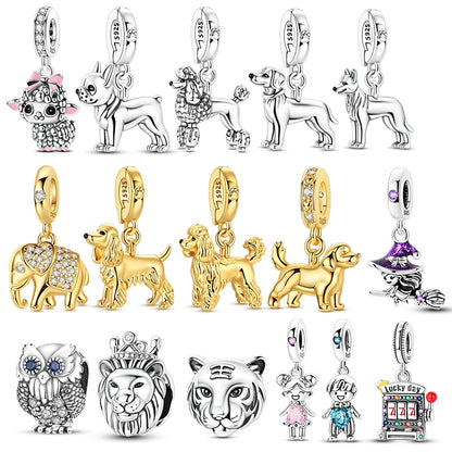 925 Sterling Silber Tier-Serie Charms Perlen Schaf Elefant Tiger Eule Anhänger Passend für Original-Armband DIY Frauen Geschenk