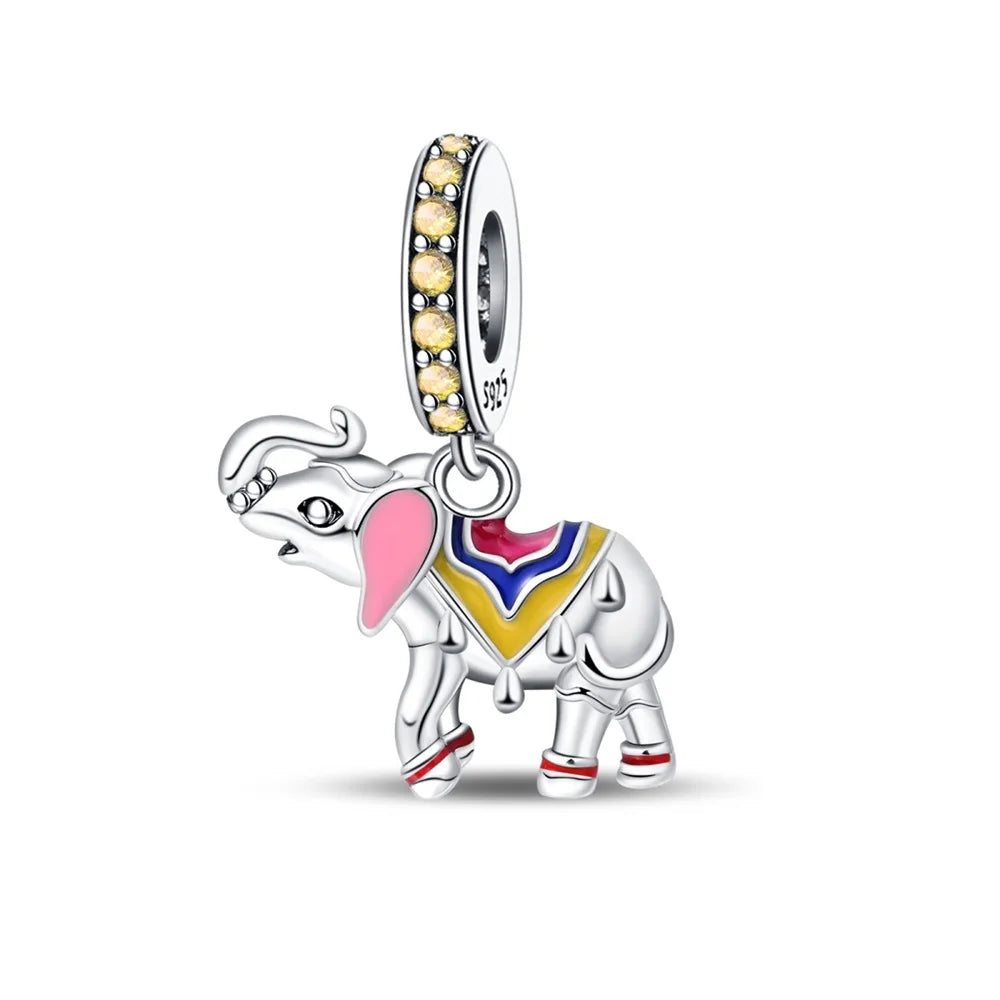 Heißer Verkauf 925er Sterlingsilber, bunter und funkelnder Elefant, baumelnder Charm für Armband, schöner Schmuck, Accessoires, Geschenke