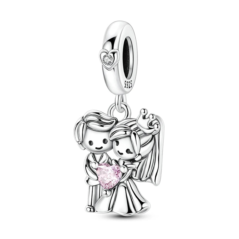 925 Sterling Silber Original Charms Perle CZ Zirkon Liebe Mama Rosa Herz Anhänger Passend für Armband DIY Damen Schmuck Geschenk für Freundin