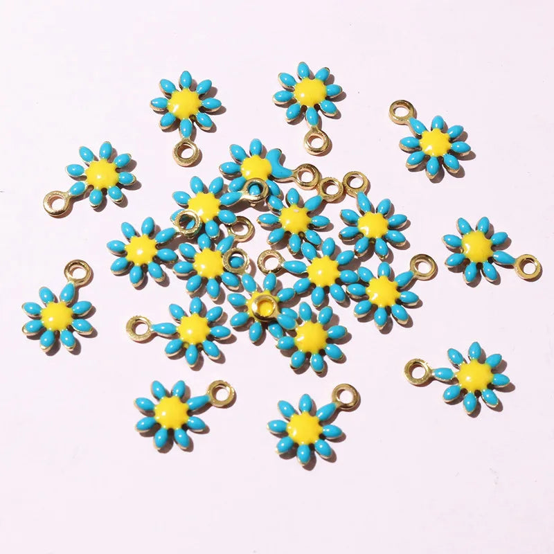 20 Stück 10x7mm kleine Blumen-Charms Anhänger Emaille Edelstahl DIY Schmuck Herstellung Zubehör-Erkenntnisse für Halsketten Ohrringe