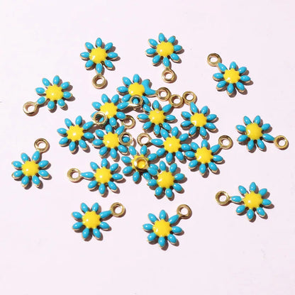 20 Stück 10x7mm kleine Blumen-Charms Anhänger Emaille Edelstahl DIY Schmuck Herstellung Zubehör-Erkenntnisse für Halsketten Ohrringe