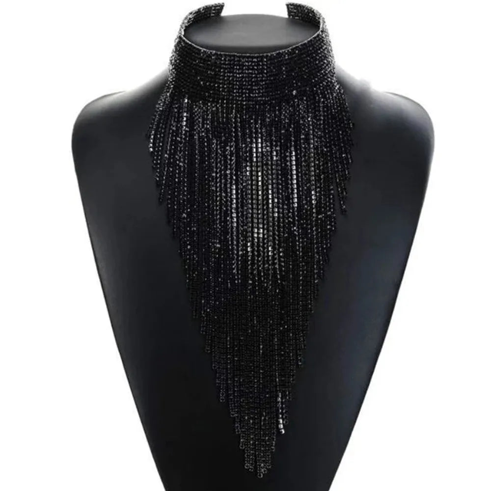 Mode glänzende Strass lange Kette Choker Kragen Statement Halskette für Frauen Modeschmuck Accessoires