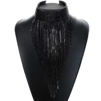 Mode glänzende Strass lange Kette Choker Kragen Statement Halskette für Frauen Modeschmuck Accessoires