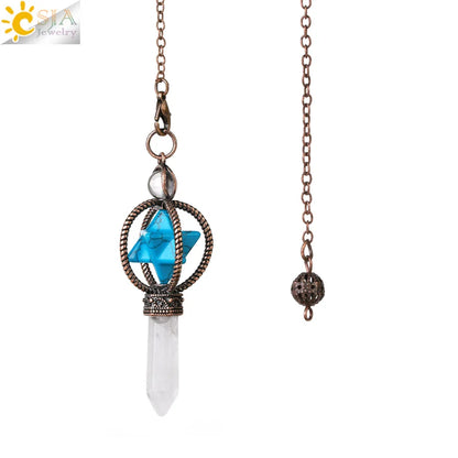 CSJA Esoterik Kristallpendel für Wünschelpen, Weissagung, Pendel, Merkaba, Naturstein-Anhänger, klarer Quarz, rote Bronze, G930