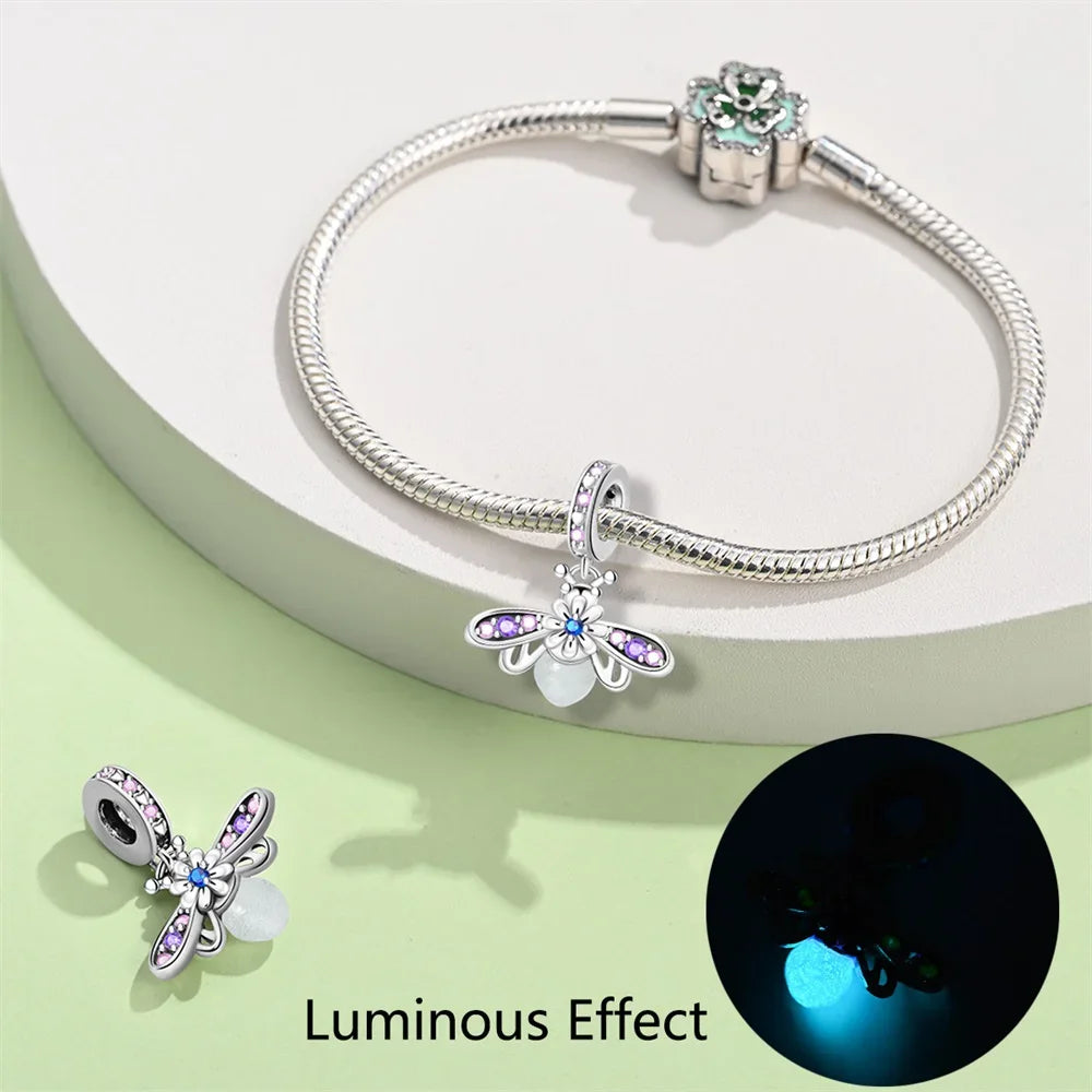 925er Sterlingsilber, Farbe, Glühwürmchen, Chamäleon, Schmetterling, leuchtende Charms, Perlen, passend für Original-Armbänder, DIY-Schmuck, Geschenk