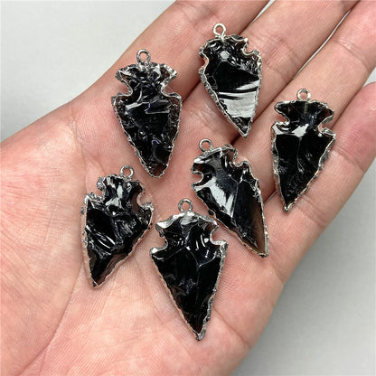 Echte Stein Pfeile Halskette Anhänger Rohkristall Quarz Anhänger Handwerk Amethyst Obsidian Pfeilspitze Energie Glücksbringer Herstellung Diy