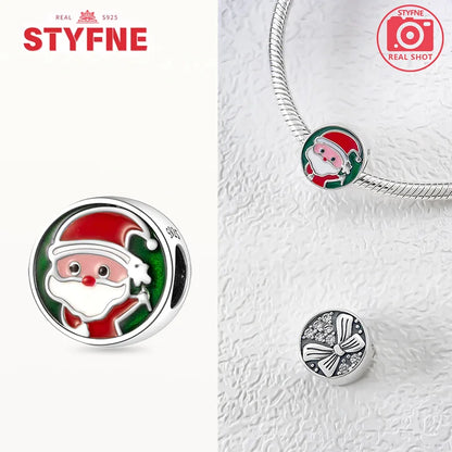 S925 Silber Weihnachten Schneeflocke Charms Herzförmige Glänzende Zirkon Perle Fit Original Armband Diy Edlen Schmuck Weihnachten Geschenk