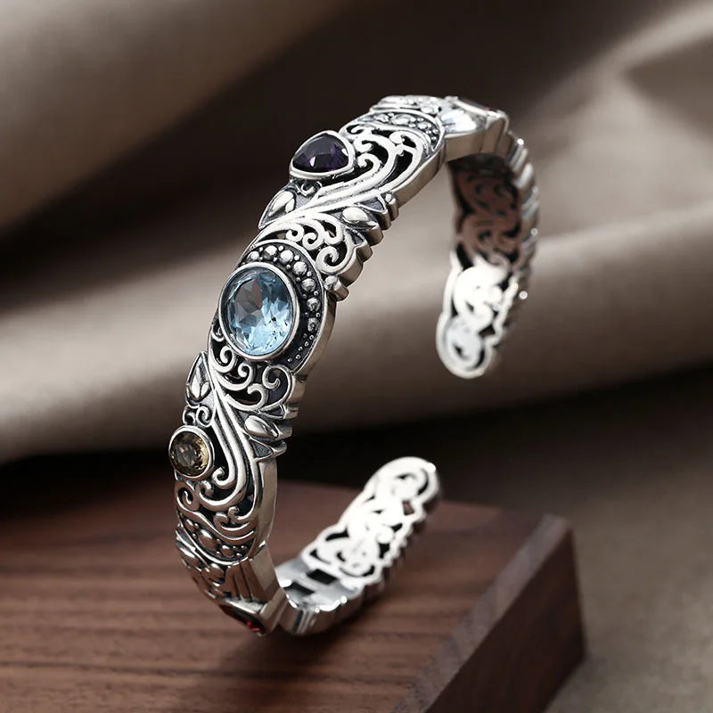 2024 neuen Stil Vintage Thai Silber glänzenden Kristall weiblichen Armreif Promotion Schmuck für Frauen Muttertag Geschenke nie verblassen