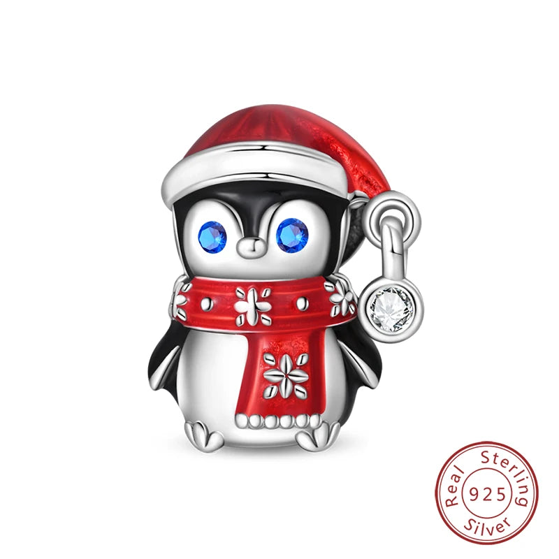 Winter-Charm, Original-Charm-Anhänger aus 925er-Sterlingsilber, Schneeflocke, Schneemann, Pinguin, für Frauen, feiner DIY-Geburtstagsschmuck, Geschenke