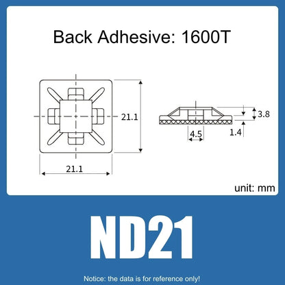 100 Stück selbstklebende Nylon-Kabelbinderhalter, Kabelbinder, fester Sitz, PA66, Kunststoff-Kabelklemmen, 3 m, 1600 t, stark klebende Kabelbinderhalterung