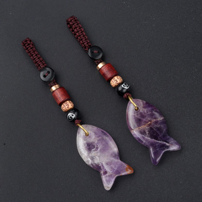 1 stücke natürliche Halbe del stein Tigerauge Stein gewebte kleine Fisch Auto Schlüssel bund Tasche Anhänger Schmuck Zubehör Geschenk
