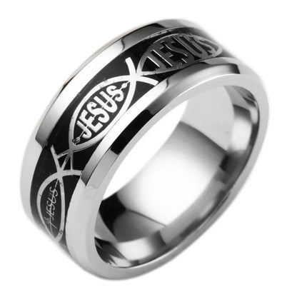 Jesus-Buchstabe, 316L-Edelstahlring für religiöse christliche Männer und Frauen, Geschenk, Schmuck, Serenity, männliches Bibelkreuz