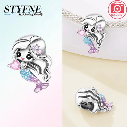 Charm-Anhänger aus 925er Silber, Ozean-Serie, Meerjungfrau, Schildkröte, Delfin, Ruder, Perlen, Anhänger, passend für Armbänder, Zubehör, Perlenschmuck, schönes Geschenk