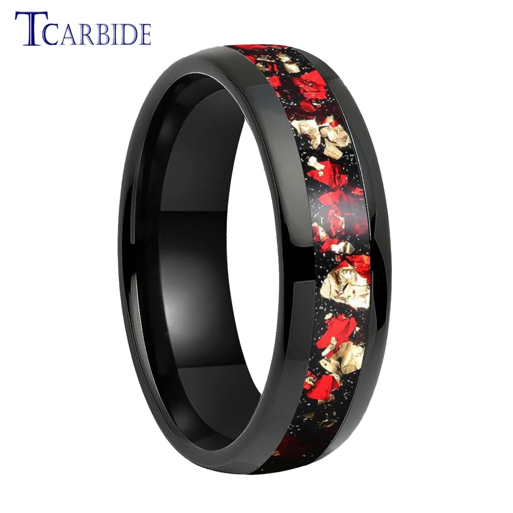 Dropshipping 6mm 8mm 18k Gold Farbe Kuppel Ehering Schöner Wolframkarbid Ring mit roter und Goldfolieninlage Comfort Fit