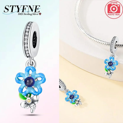 Exquisite Charm-Perlen aus 925er-Sterlingsilber mit Blumenserie, Sonnenblume, Sakura-Chrysanthemen-Anhänger für Damen, Schmuck, modisches Geschenk
