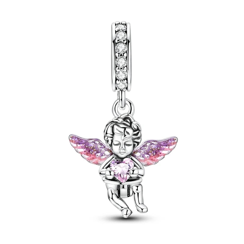 Heißer Verkauf, 925er-Sterlingsilber, Sterne und Mond, Perlen, Schmetterling und Engel, baumelnder Charm, passend für Armbänder, niedliche bunte Anhänger-Geschenke