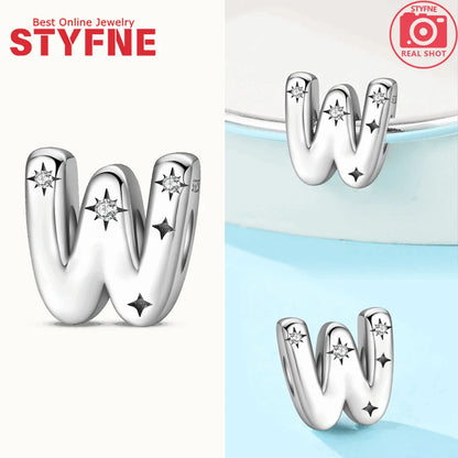 Charms aus 925er Silber, Buchstaben-Serie, Sternenlicht-Buchstaben, glänzende Zirkon-Perlen, passend für Armbänder, Zubehör, Schmuckherstellung, edler Schmuck, Geschenk