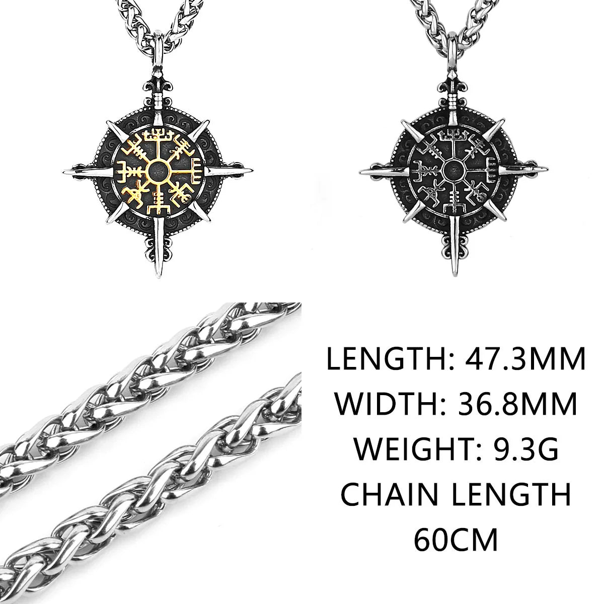 HNSP 316L Edelstahl Viking Rune Kompass Anhänger Kette Halskette Für Männer Schmuck Vintage Zubehör