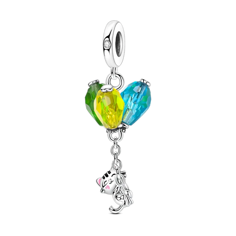 Original-Charm-Perle aus 925er-Sterlingsilber mit eingelegtem Zirkonium, Schleife, Liebesherz, Ballon-Anhänger, passend für Armbänder, DIY-Schmuckmarkierung
