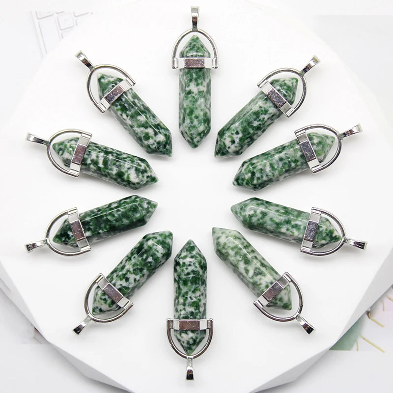 24 stücke Natürliche Stein Achate Quarz Kristall Anhänger Für Halskette Charme Fluorit Sechseckigen Anhänger DIY Schmuck Machen Zubehör