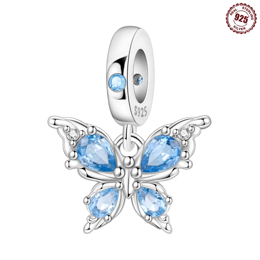 Glänzende Schmetterlingsanhänger aus 925er-Sterlingsilber mit flatternder Dunkelheit, passend für DIY-Armbänder, Halsketten, romantisches Geschenk, Paarung