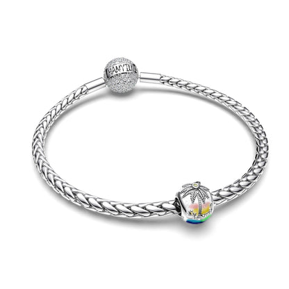 Manyilus S925 Silber Kokosnussbaum Strand Charm für Original Armband, Tropische Insel Schmuck Anhänger DIY, Sommer Urlaub Geschenk
