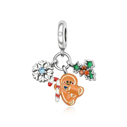 Frohe Weihnachten-Charm aus 925er-Sterlingsilber, Kiefernbaum, Weihnachtsmann, Schneehaus, passend für DIY-Armbänder, Halsketten, Urlaubs- und saisonale Geschenke