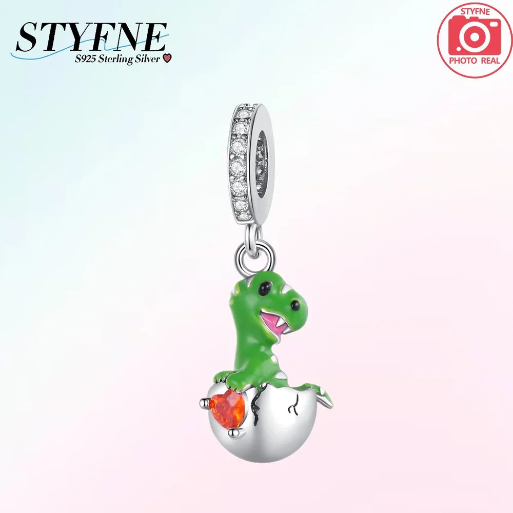 Charms der Drachen-Serie, 925er Silber, Flugsaurier, Tyrannosaurus, Chamäleon-Charm-Anhänger, passend für Original-Armbänder, DIY-Schmuckherstellung
