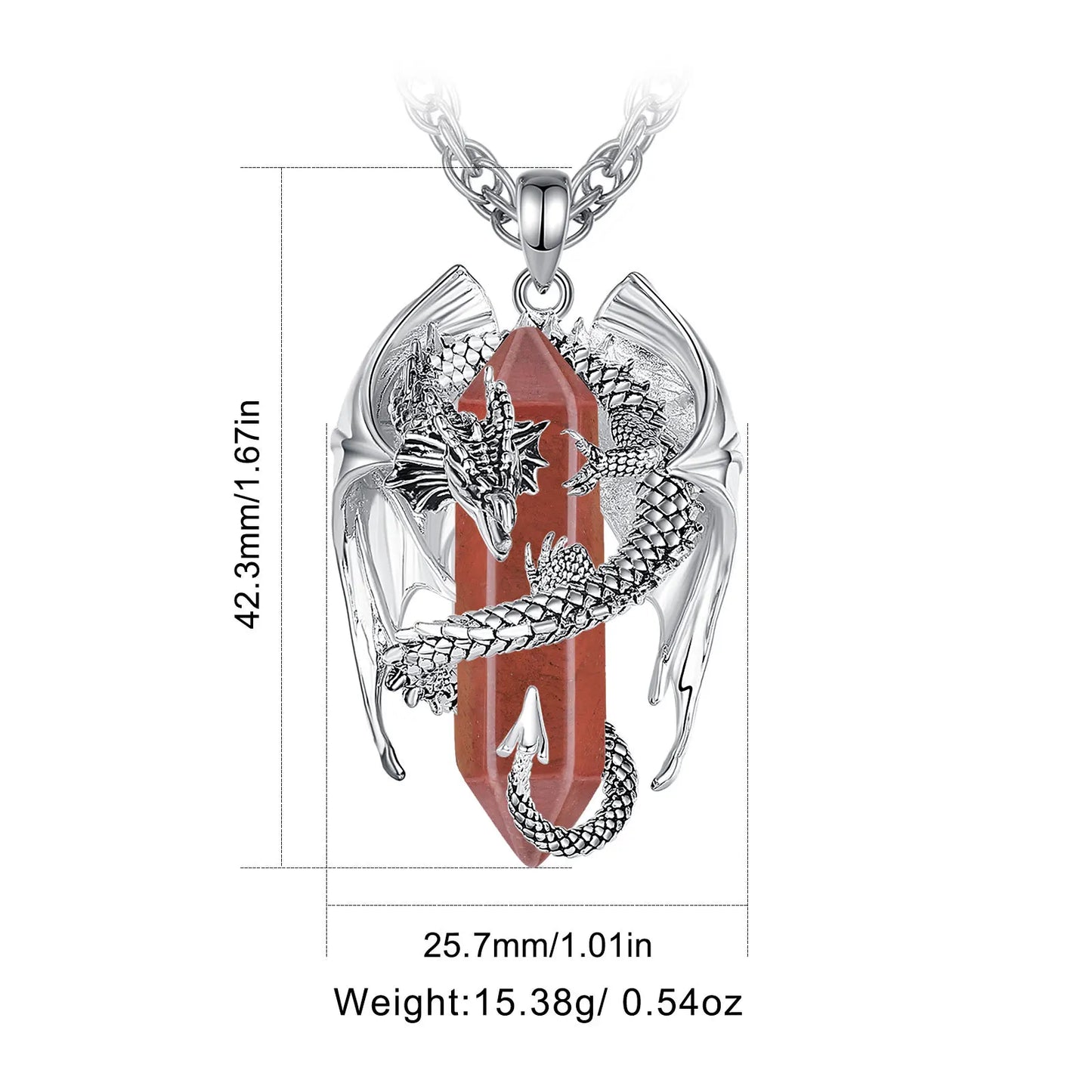 Eudora-Drache umwickelter roter Jaspis, sechseckiger Anhänger, Heilstein, Kristall-Amulett-Halskette, spiritueller Schmuck, Geschenk für Frauen und Männer