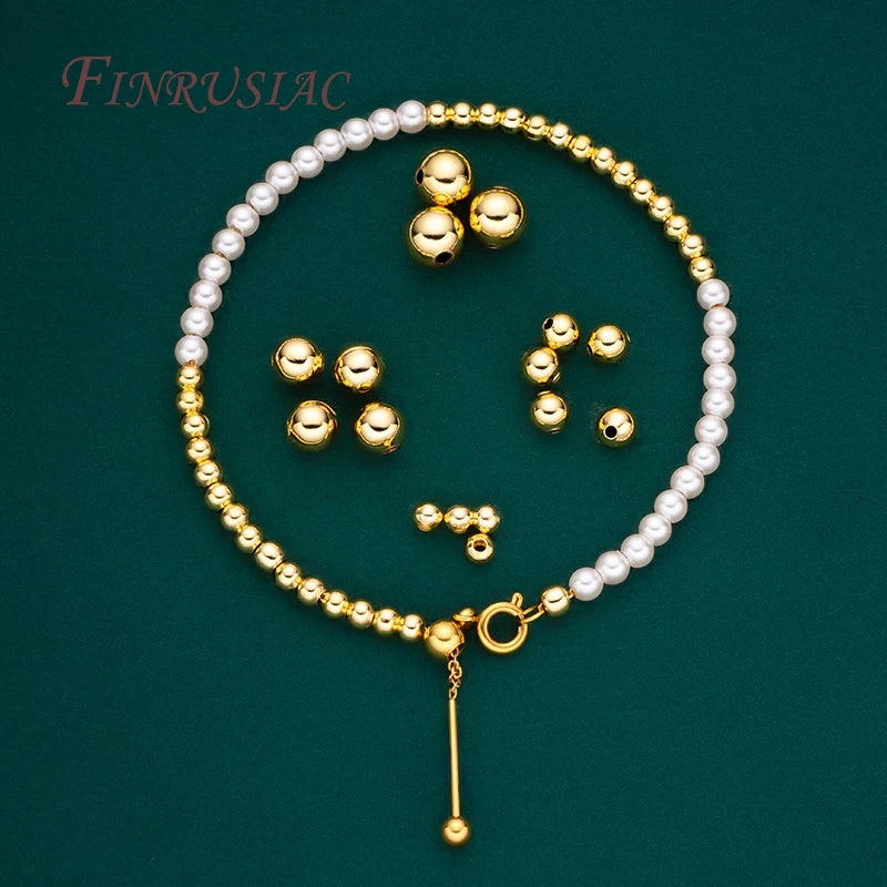 18K vergoldete Perlentrenner 2/2,5/3/4/5/6/8MM Metall glatte runde nahtlose Perlen Abstandshalter Perle für DIY Schmuckherstellung Zubehör