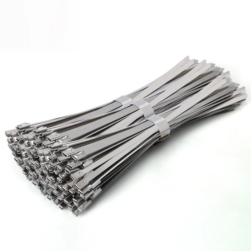 100 Stück 4,6 Edelstahl-Kabelbinder mm selbstsicher nde Hochleistungs-Kabelbinder Mehrzweck-Metall-Auspuffwickel-Verriegelung binder