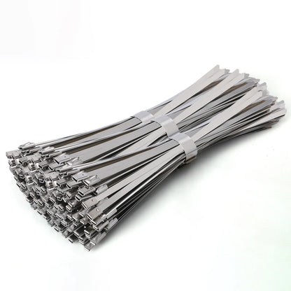 100 Stück 4,6 Edelstahl-Kabelbinder mm selbstsicher nde Hochleistungs-Kabelbinder Mehrzweck-Metall-Auspuffwickel-Verriegelung binder