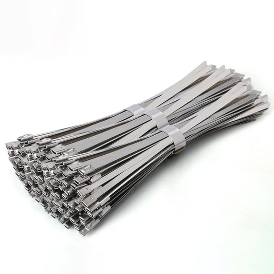 100 Stück 4,6 Edelstahl-Kabelbinder mm selbstsicher nde Hochleistungs-Kabelbinder Mehrzweck-Metall-Auspuffwickel-Verriegelung binder