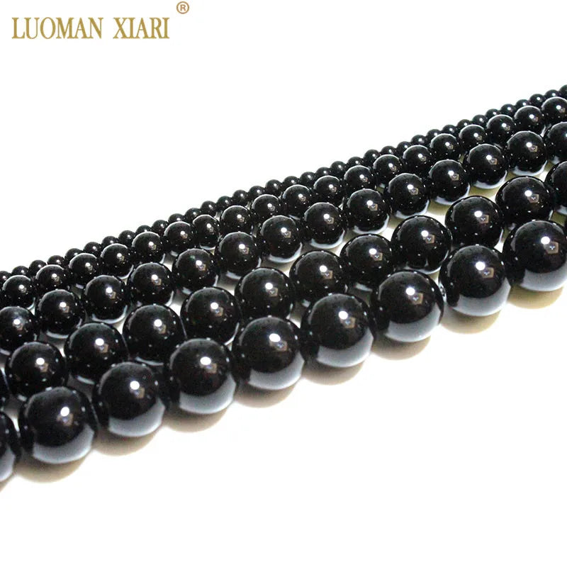 Großhandel Schwarz Onyx Achat Runde Naturstein Perlen Für Schmuck Machen DIY Armband Halskette Charms 4/6/8/10/12/mm Strang 15''