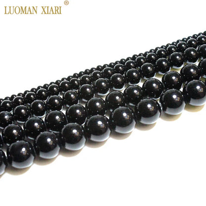 Großhandel Schwarz Onyx Achat Runde Naturstein Perlen Für Schmuck Machen DIY Armband Halskette Charms 4/6/8/10/12/mm Strang 15''