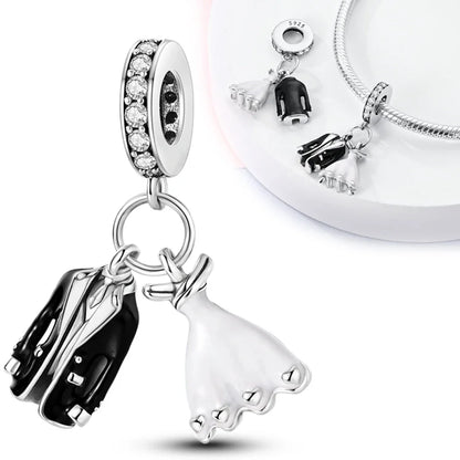 925er Sterlingsilber, schwarze Kamera-Gitarren-Charm-Anhänger, Perlen, passend für Charms aus 925er-Silber, Original-Armband für Damenschmuck